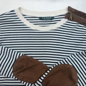 Lauren Ralph Lauren Faux Suede Patched Elbows Shirt Womens S Navy White Striped